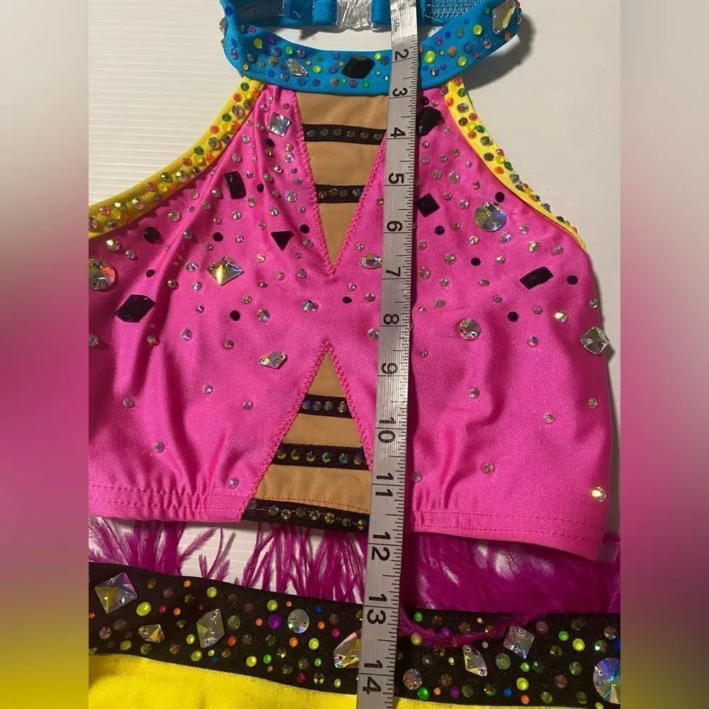 Custom solo dance costume sassy feather contemporary jazz 2 piece LC child/SA